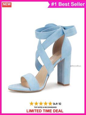 Women's Strappy Chunky Block Heeled Sandals Lace Up 4 Inch